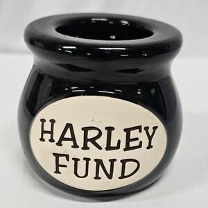 Vintage Harley Fund Ceramic Coin Bank Black Glossy Motorcycle Savings Jar